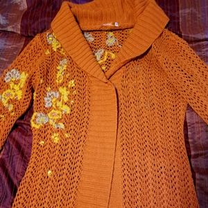 Bershka Oragnge beaded sweater jacket